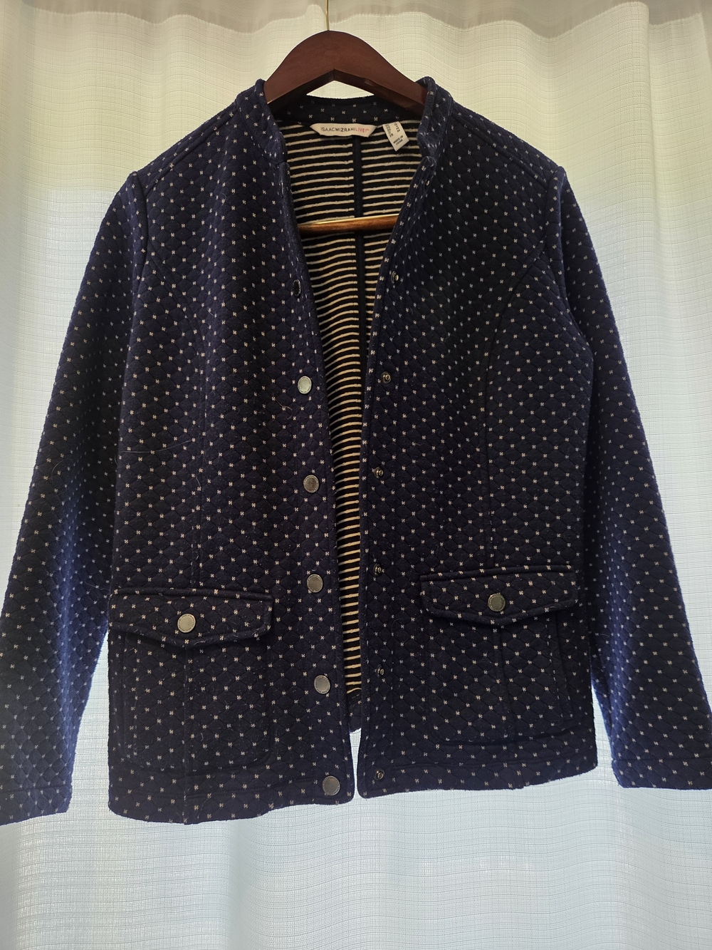 Isaac Mizrahi Navy Quilted Dot Jacket